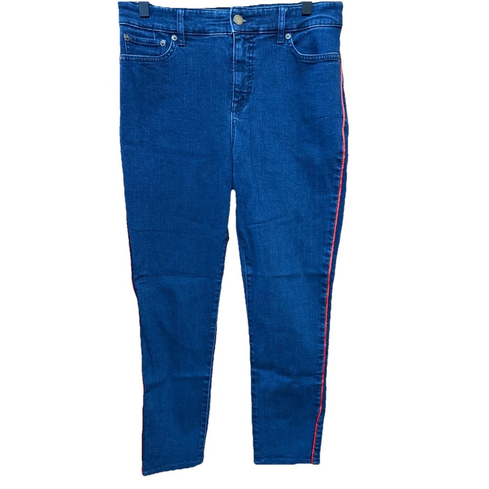 Lauren Ralph Lauren Premier Skinny Cropped Jeans Red Side Ribbon Stripe 30x25